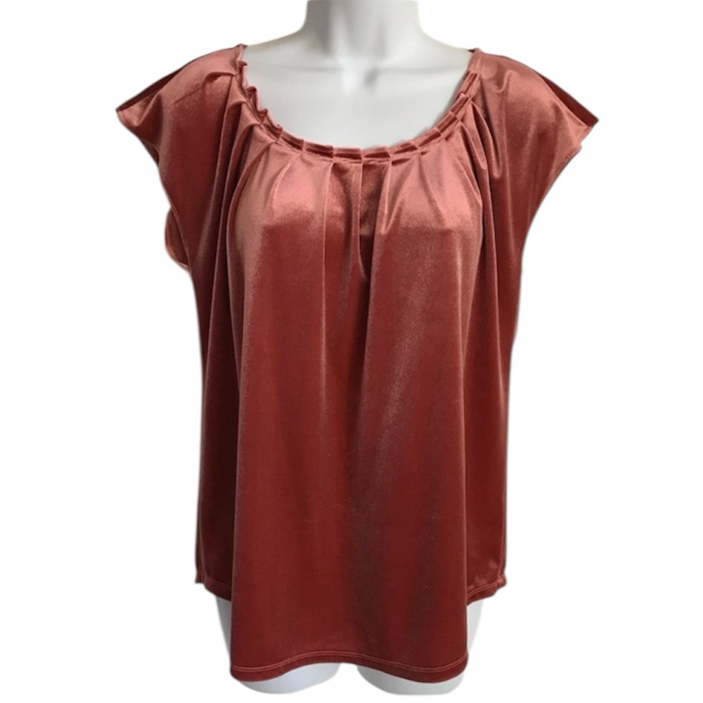 🔴 4/$15 LC Lauren Conrad Women’s S Rose Gold Shiny Velour SS Back Tie Top in EUC